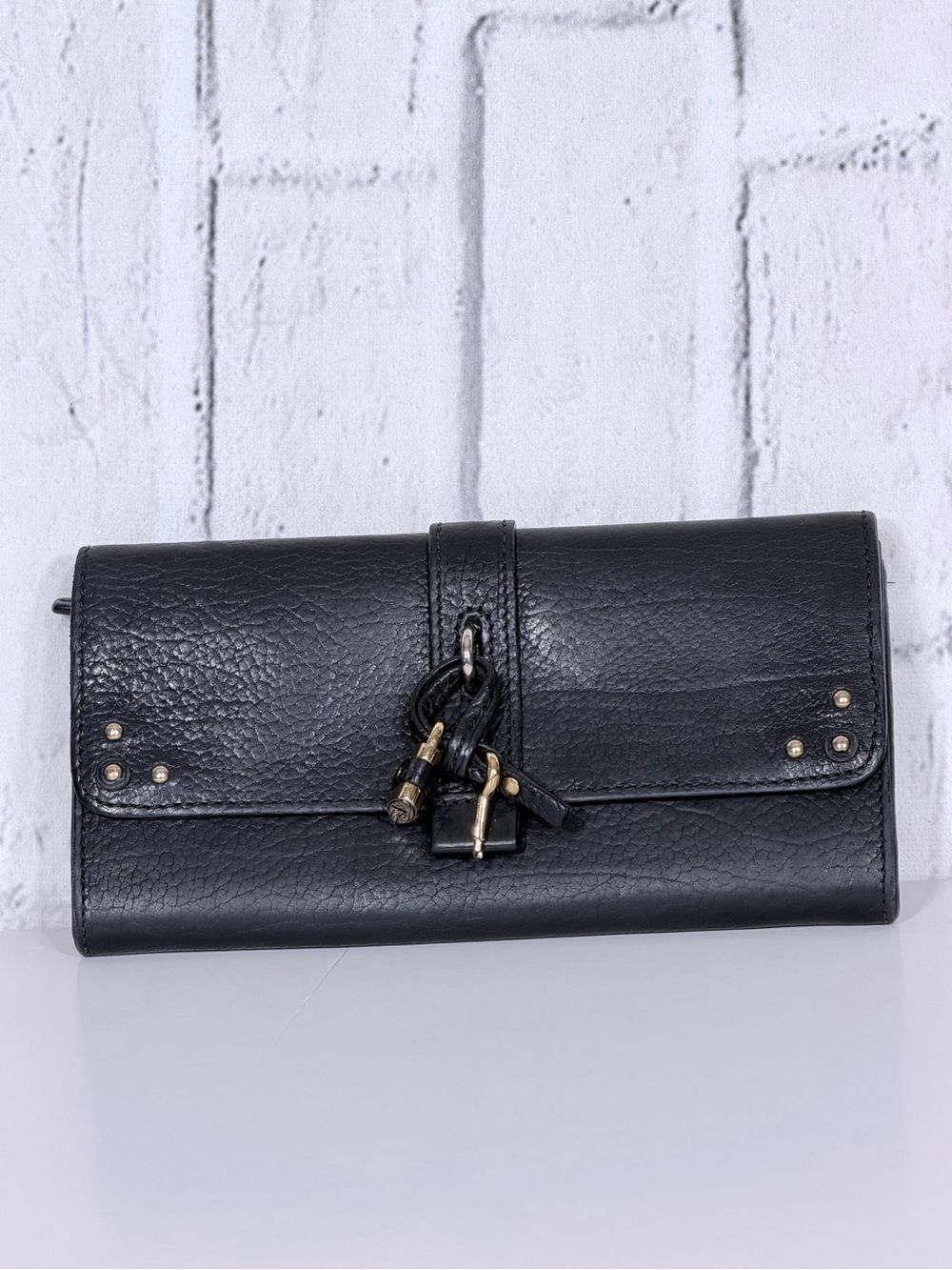 🔒 Chloé Paddington Black Leather Long Bifold Wallet Padlock Key Studded